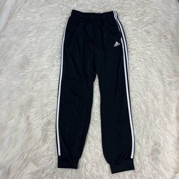 Adidas Men's Medium Essential Joggers Pants Black White Striped Sweatpants - Picture 1 of 11